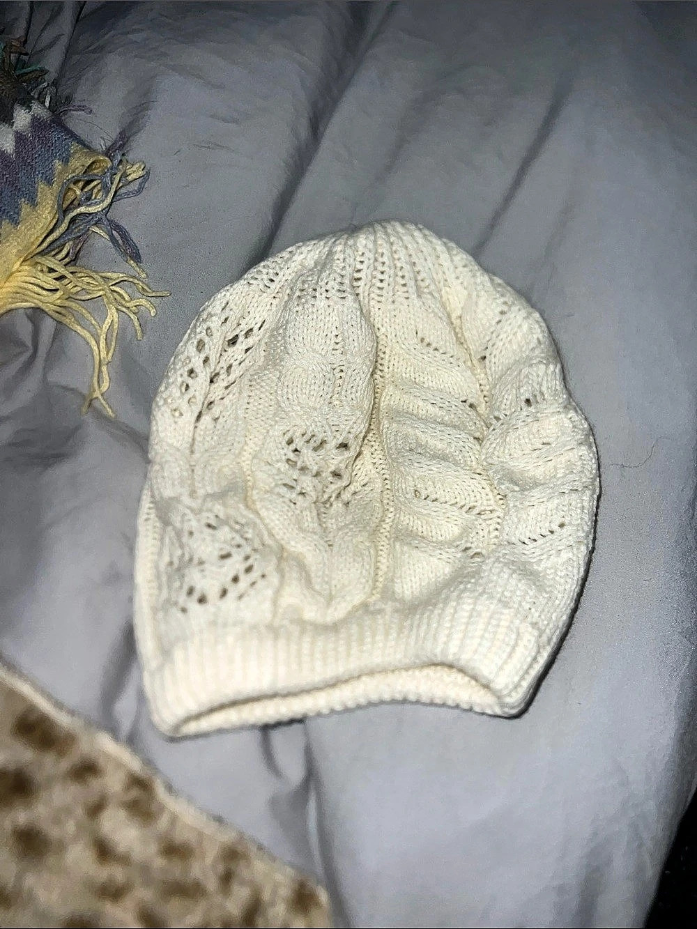 Cable Knit Hat & Scarf in White & Yellow - Picture 2 of 2